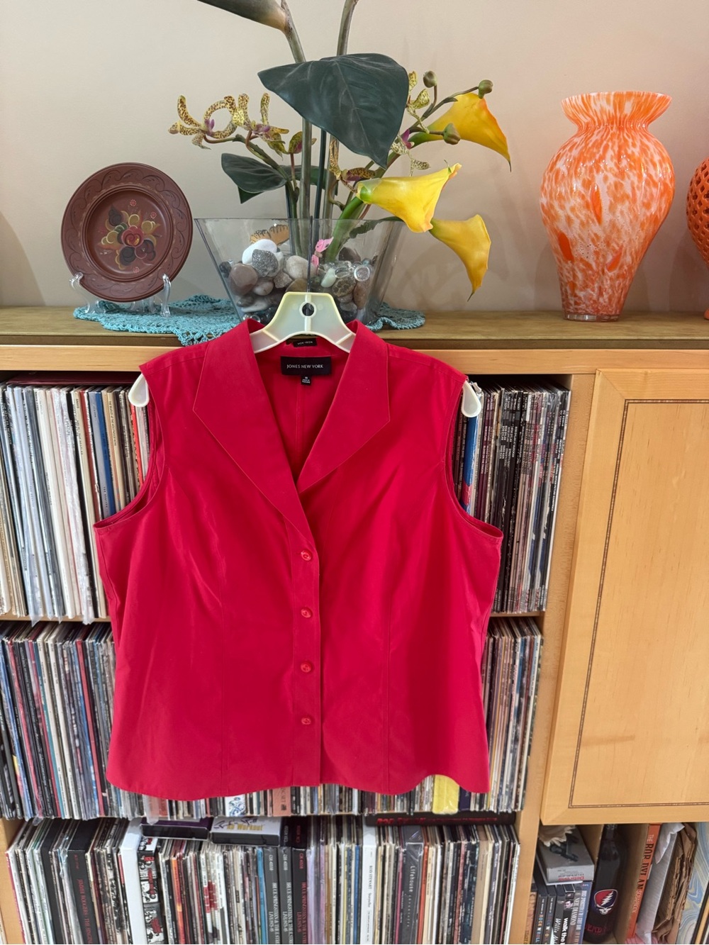 DRAMATIC PRICE DROP:Jones New York, Tomato Red Button-Front Blouse, 16